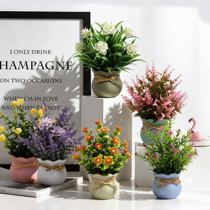 Artificial Pot Flowers Small Fake Plants Mini Potted Plants for Home Office Tabletop Decoration