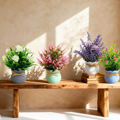 Artificial Pot Flowers Small Fake Plants Mini Potted Plants for Home Office Tabletop Decoration