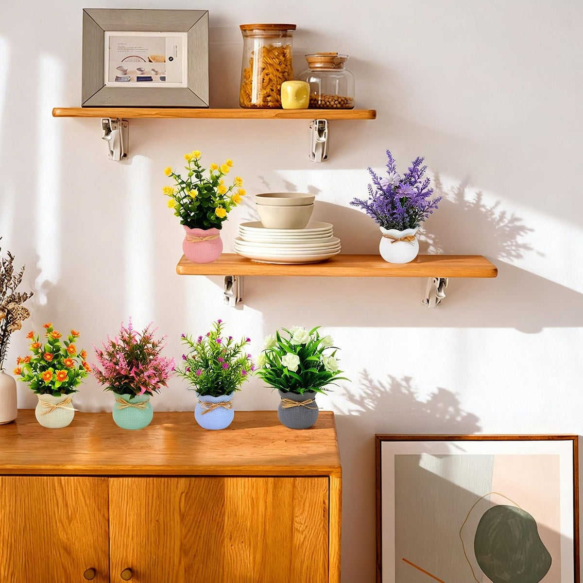 Artificial Pot Flowers Small Fake Plants Mini Potted Plants for Home Office Tabletop Decoration