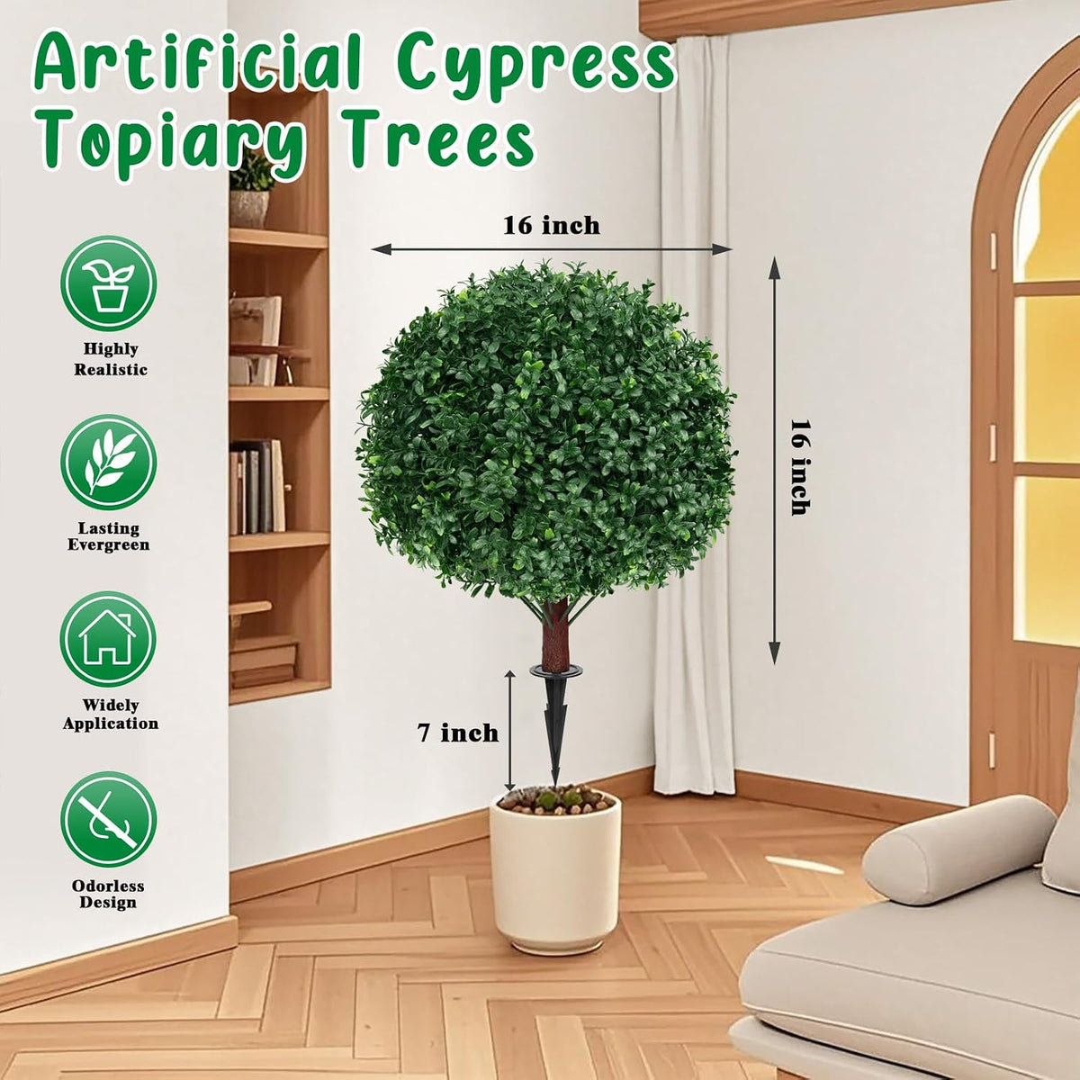 Grooy Artificial Set of 2 UV Resistant Boxwood Topiary Ball for Porch Decor