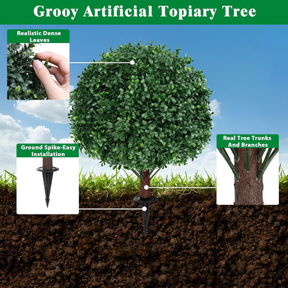 Grooy Artificial Set of 2 UV Resistant Boxwood Topiary Ball for Porch Decor