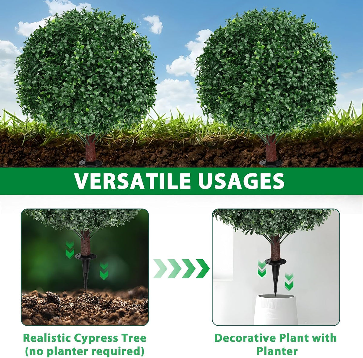 Grooy Artificial Set of 2 UV Resistant Boxwood Topiary Ball for Porch Decor