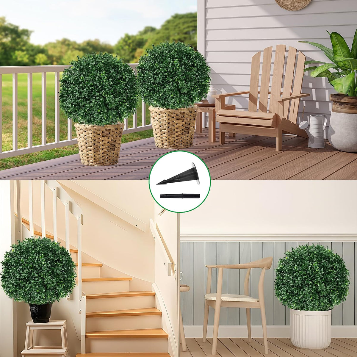 Grooy Artificial Set of 2 UV Resistant Boxwood Topiary Ball for Porch Decor