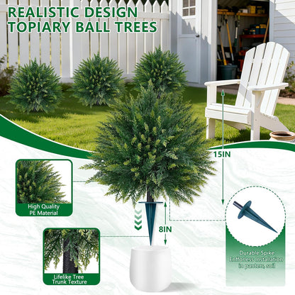 Grooy Artificial Set of 2 UV Resistant Boxwood Topiary Ball for Porch Decor