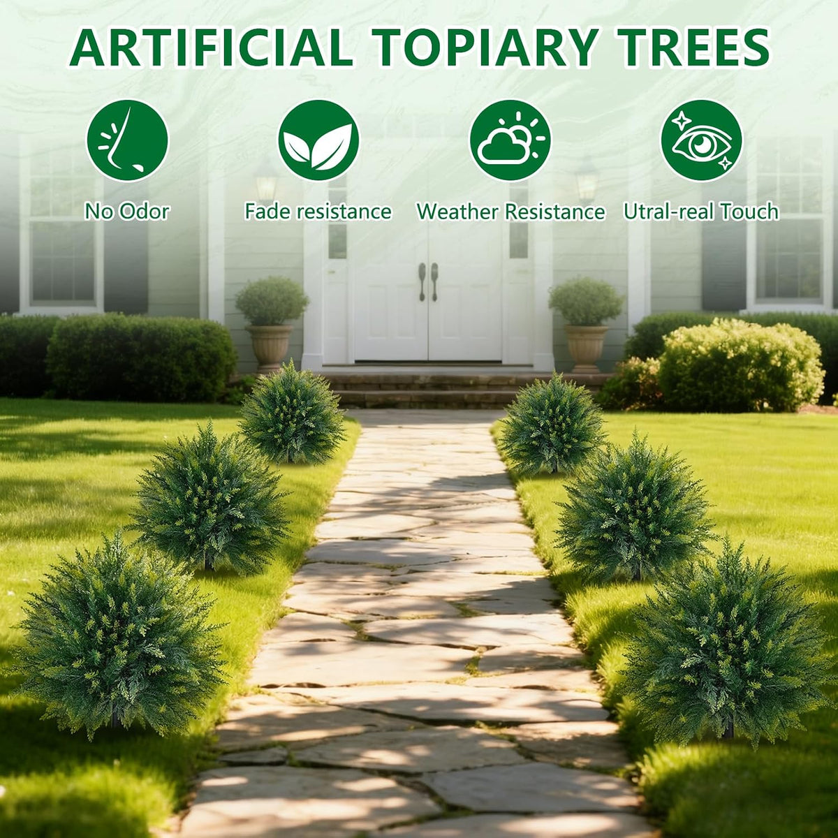 Grooy Artificial Set of 2 UV Resistant Boxwood Topiary Ball for Porch Decor