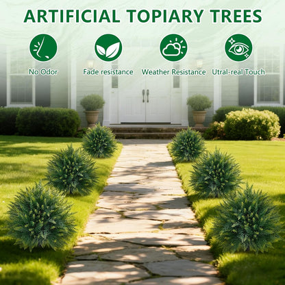 Grooy Artificial Set of 2 UV Resistant Boxwood Topiary Ball for Porch Decor