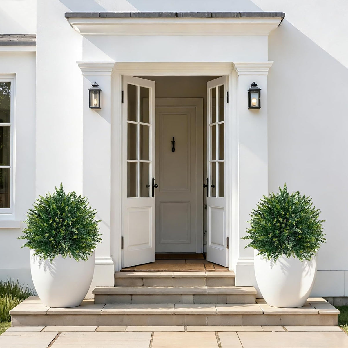 Grooy Artificial Set of 2 UV Resistant Boxwood Topiary Ball for Porch Decor