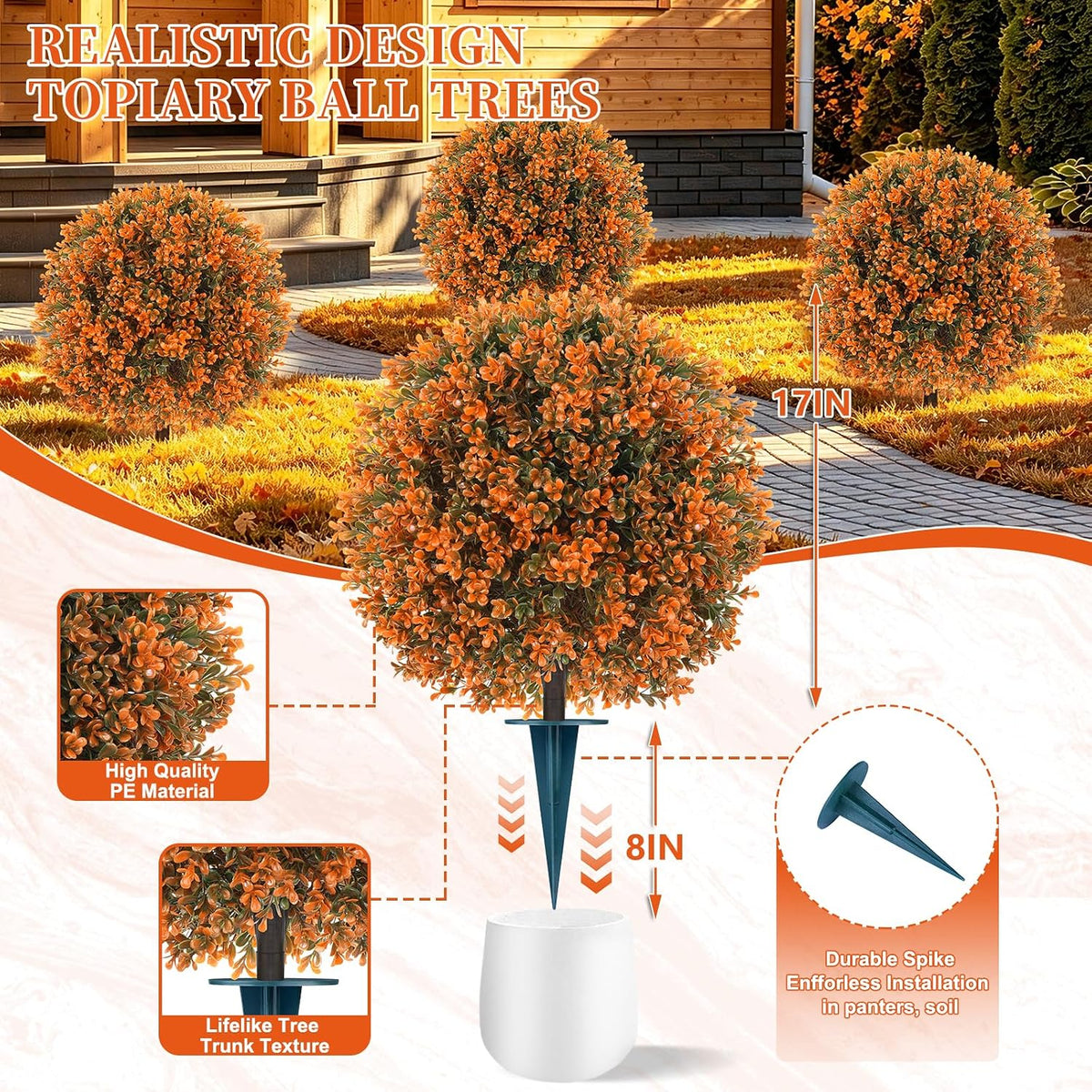 Grooy Artificial Set of 2 UV Resistant Boxwood Topiary Ball for Porch Decor