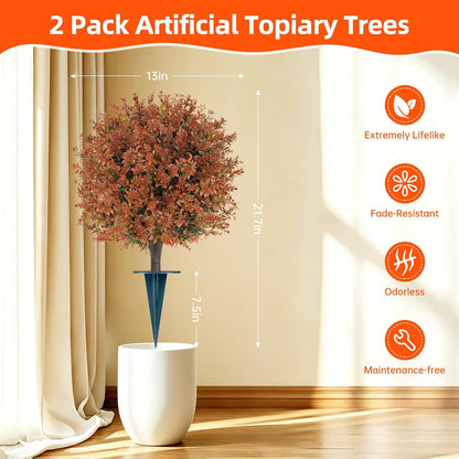 Grooy Artificial Set of 2 UV Resistant Boxwood Topiary Ball for Porch Decor