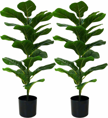 2 Pack Artificial Fiddle Leaf Fig Tree - 30" Fake Ficus Lyrata Artificial Tree in Pots, Fake Plants Indoor for Home or Office Decor, Artificial Plants Floor Housewarming Gift