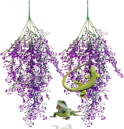 Hanging Plants for Reptile Tank,Bearded Dragon Plastic Flexible Fake Vines Plant Leaves with Suction Cup Lizards Terrarium Habitat Decorations for Geckos Turtles Snake Frog Chameleon(2 Pcs)