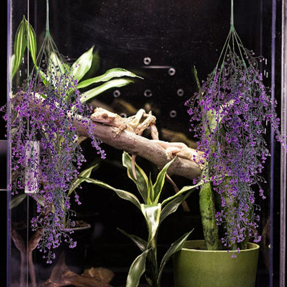 Hanging Plants for Reptile Tank,Bearded Dragon Plastic Flexible Fake Vines Plant Leaves with Suction Cup Lizards Terrarium Habitat Decorations for Geckos Turtles Snake Frog Chameleon(2 Pcs)