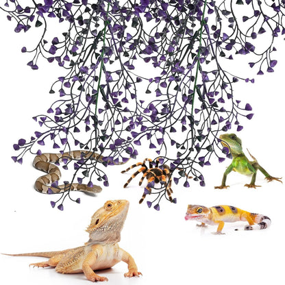 Hanging Plants for Reptile Tank,Bearded Dragon Plastic Flexible Fake Vines Plant Leaves with Suction Cup Lizards Terrarium Habitat Decorations for Geckos Turtles Snake Frog Chameleon(2 Pcs)