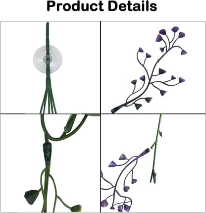 Hanging Plants for Reptile Tank,Bearded Dragon Plastic Flexible Fake Vines Plant Leaves with Suction Cup Lizards Terrarium Habitat Decorations for Geckos Turtles Snake Frog Chameleon(2 Pcs)