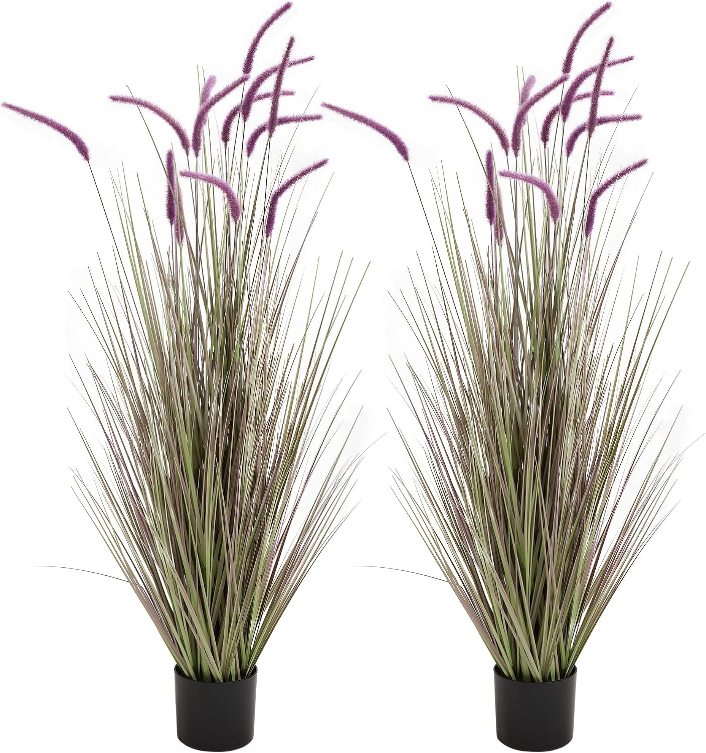Artificial 5ft 2-Pack Horsetail Reed Grass, 59in Tall Artificial Indoor Outdoor Fake Grass Plant, Home Office Décor Artificial Plants in Pot Faux Plant Greenery, Wedding Decor, Purple