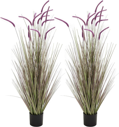 Artificial 5ft 2-Pack Horsetail Reed Grass, 59in Tall Artificial Indoor Outdoor Fake Grass Plant, Home Office Décor Artificial Plants in Pot Faux Plant Greenery, Wedding Decor, Purple