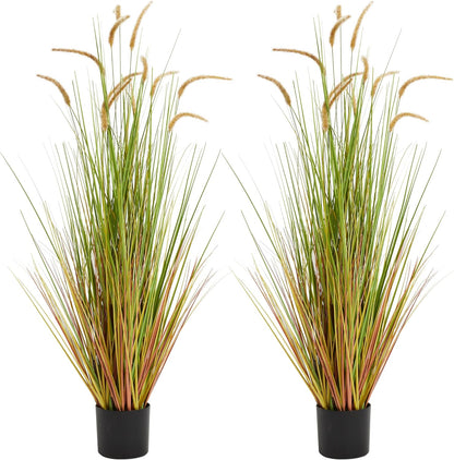 Artificial 5ft 2-Pack Horsetail Reed Grass, 59in Tall Artificial Indoor Outdoor Fake Grass Plant, Home Office Décor Artificial Plants in Pot Faux Plant Greenery, Wedding Decor, Purple