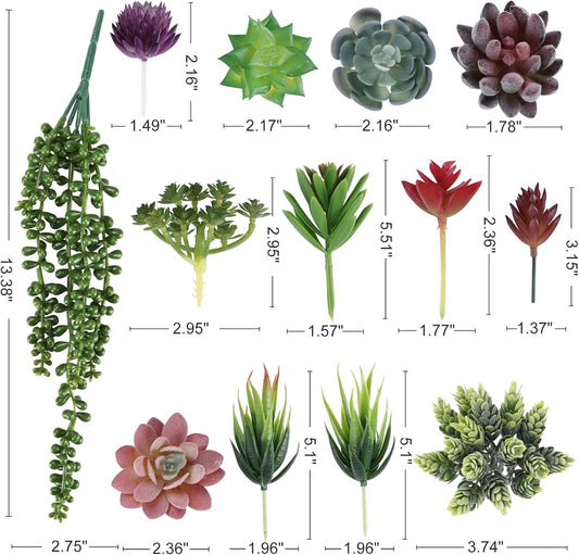 14pcs Fake Succulents Unpotted Realistic Textured Succulent Plants Mini Artificial Succulent Plants Faux, Premium Decor for DIY Crafting Home Floral Wall Garden Arrangement Office Decoration