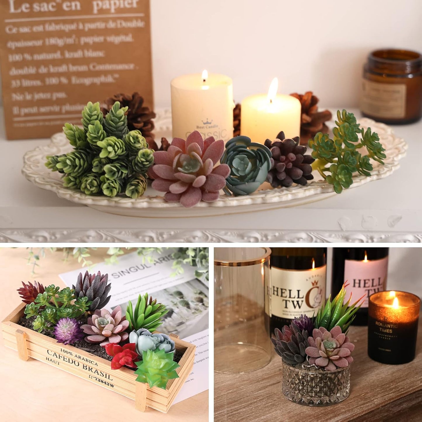 14pcs Fake Succulents Unpotted Realistic Textured Succulent Plants Mini Artificial Succulent Plants Faux, Premium Decor for DIY Crafting Home Floral Wall Garden Arrangement Office Decoration