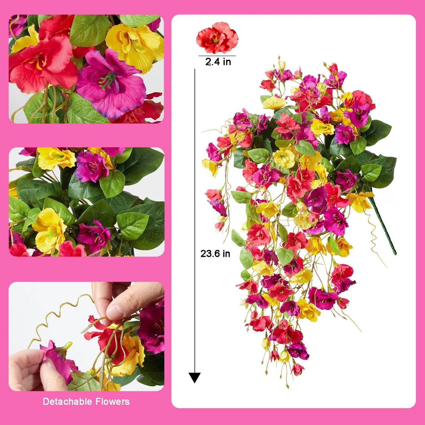 2PCS Fall Artificial Hibiscus Silk Hanging Flowers | For Outdoors Planter, Fake Long Trailing Vines, Home Patio Garden Balcony Yard Decor, UV Resistant