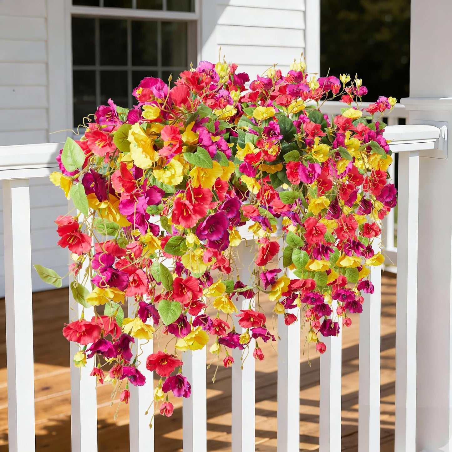 2PCS Fall Artificial Hibiscus Silk Hanging Flowers | For Outdoors Planter, Fake Long Trailing Vines, Home Patio Garden Balcony Yard Decor, UV Resistant