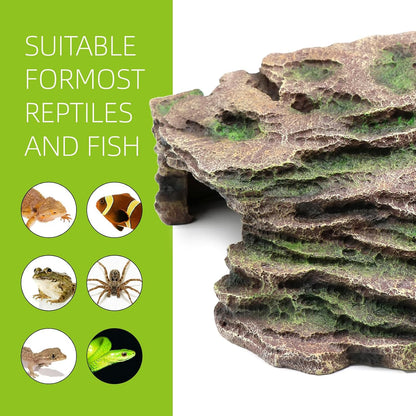 Turtle Basking Platform Shale Scape Step Ledge, Reptile Cave Hideout Turtle Tank Accessories Decorations, Great for Reptiles, Amphibians, Leopard Gecko, Bearded Dragons, Lizard, Frogs