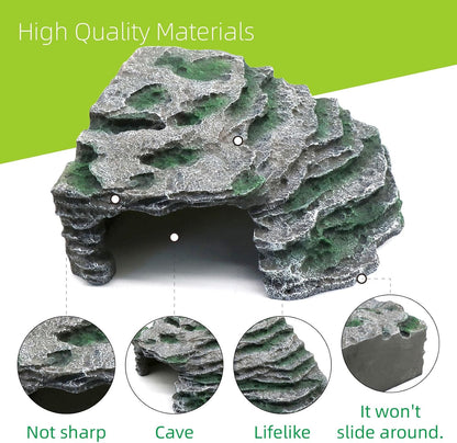 Turtle Basking Platform Shale Scape Step Ledge, Reptile Cave Hideout Turtle Tank Accessories Decorations, Great for Reptiles, Amphibians, Leopard Gecko, Bearded Dragons, Lizard, Frogs