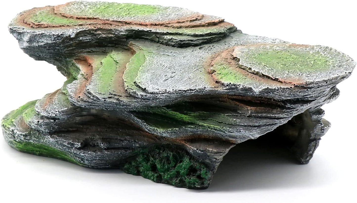 Turtle Basking Platform Shale Scape Step Ledge, Reptile Cave Hideout Turtle Tank Accessories Decorations, Great for Reptiles, Amphibians, Leopard Gecko, Bearded Dragons, Lizard, Frogs