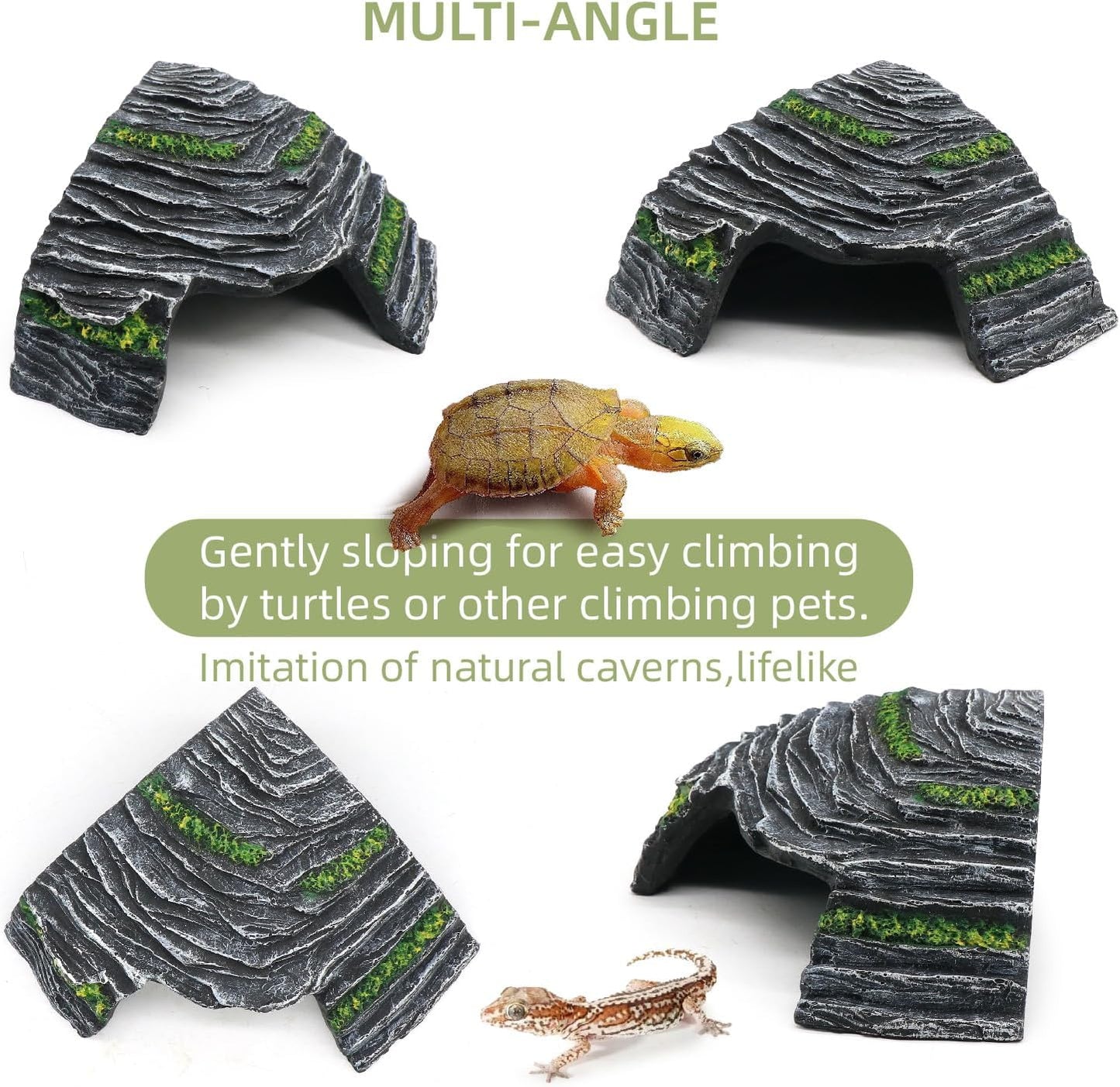 Turtle Basking Platform Shale Scape Step Ledge, Reptile Cave Hideout Turtle Tank Accessories Decorations, Great for Reptiles, Amphibians, Leopard Gecko, Bearded Dragons, Lizard, Frogs