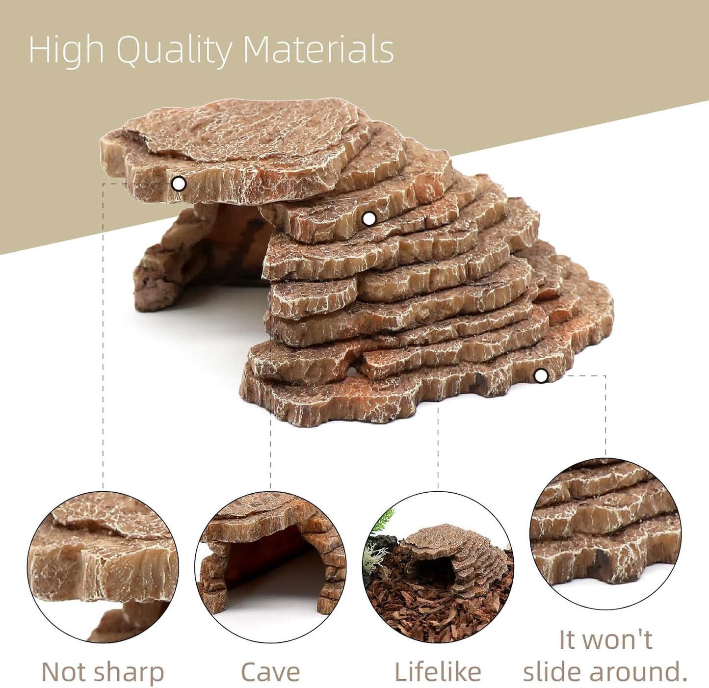 Turtle Basking Platform Shale Scape Step Ledge, Reptile Cave Hideout Turtle Tank Accessories Decorations, Great for Reptiles, Amphibians, Leopard Gecko, Bearded Dragons, Lizard, Frogs