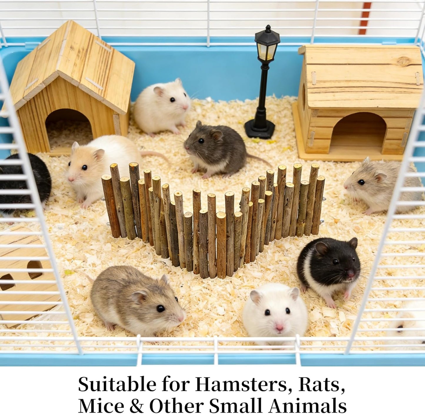 Bendable Hamster Bridge with Cage Platform, Approx. 12 in Wooden Fence for Hamster Cage Accessories, Flexible Pine Ladder Divider for Syrian Dwarf Hamster, Gerbil, Rat & Mouse