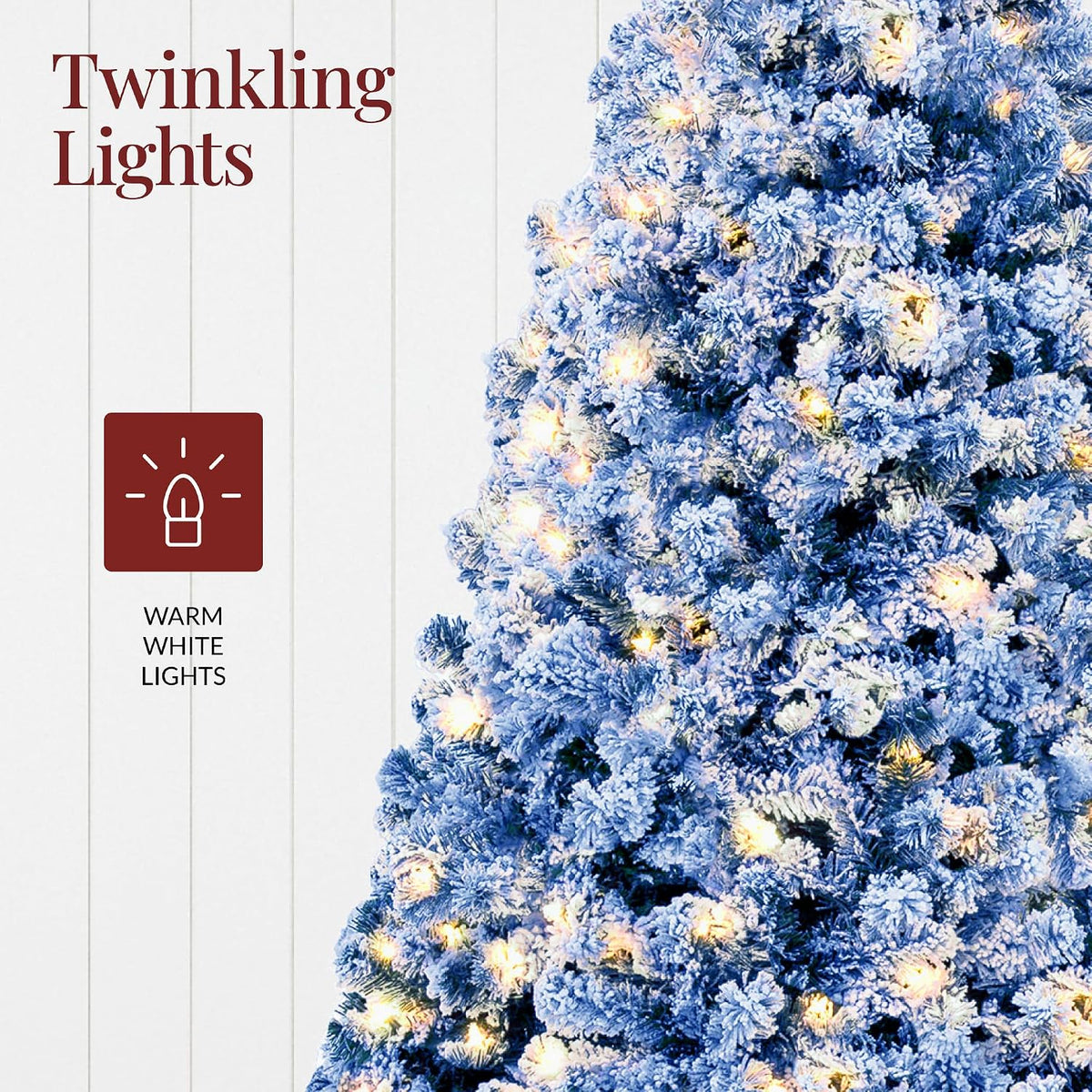 6ft Pre-Lit Artificial Christmas Tree Twinkling LEDs, Snow Flocked Design Pine Tree, Full Appearance Lighted Snowy w/Easy Assembly, 250 Lights, 928 Tips Metal Stand