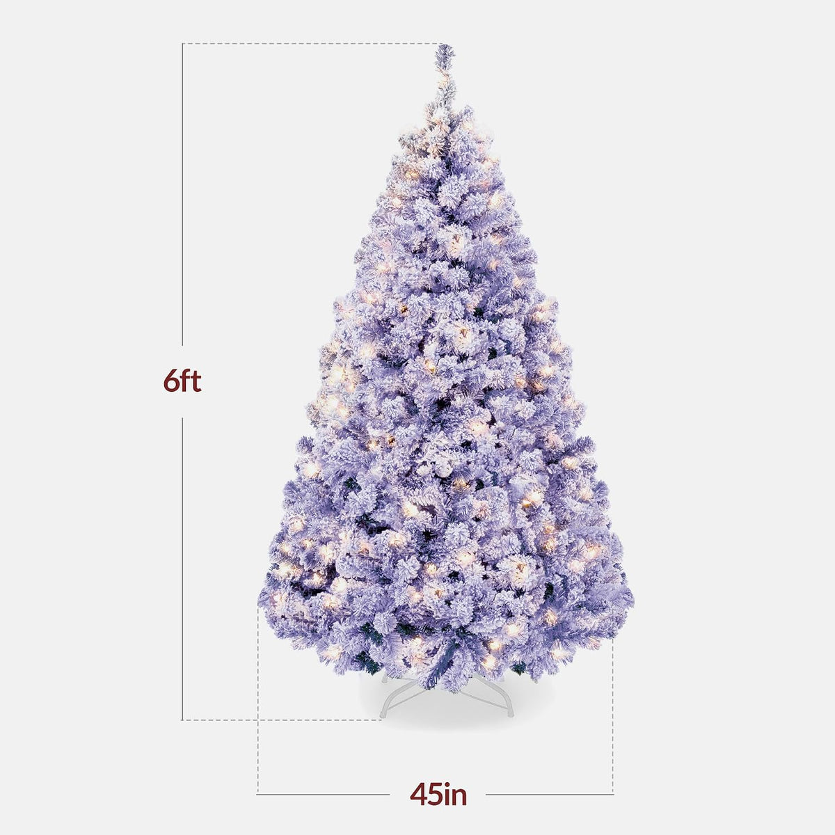 6ft Pre-Lit Artificial Christmas Tree Twinkling LEDs, Snow Flocked Design Pine Tree, Full Appearance Lighted Snowy w/Easy Assembly, 250 Lights, 928 Tips Metal Stand