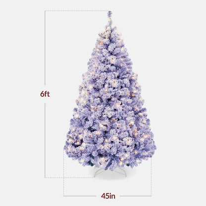 6ft Pre-Lit Artificial Christmas Tree Twinkling LEDs, Snow Flocked Design Pine Tree, Full Appearance Lighted Snowy w/Easy Assembly, 250 Lights, 928 Tips Metal Stand