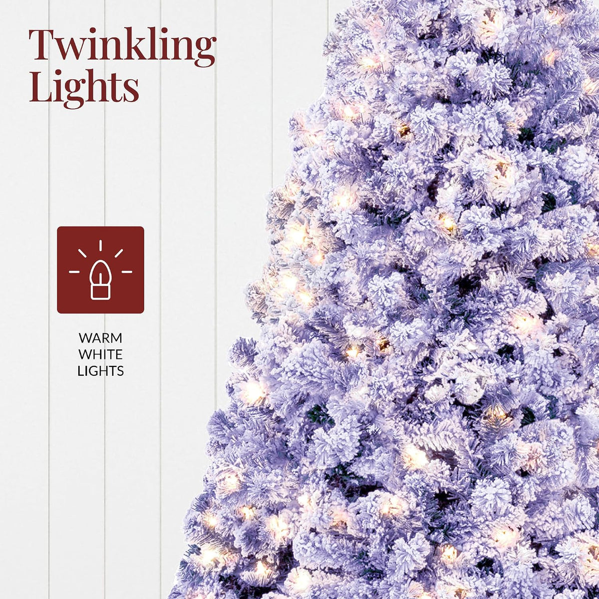6ft Pre-Lit Artificial Christmas Tree Twinkling LEDs, Snow Flocked Design Pine Tree, Full Appearance Lighted Snowy w/Easy Assembly, 250 Lights, 928 Tips Metal Stand