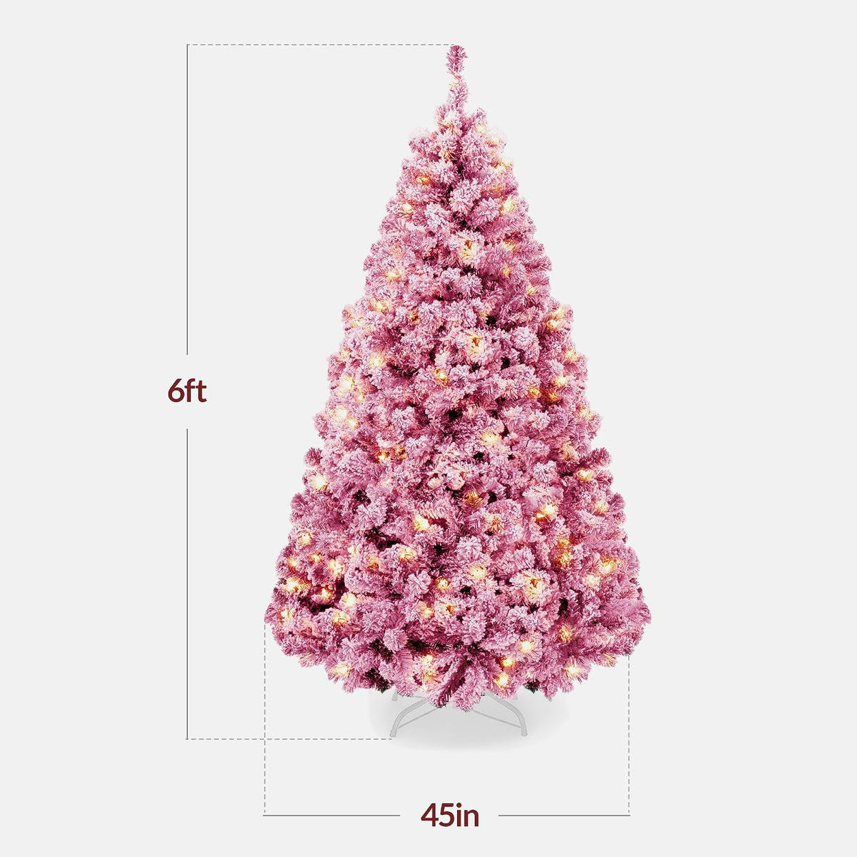 6ft Pre-Lit Artificial Christmas Tree Twinkling LEDs, Snow Flocked Design Pine Tree, Full Appearance Lighted Snowy w/Easy Assembly, 250 Lights, 928 Tips Metal Stand