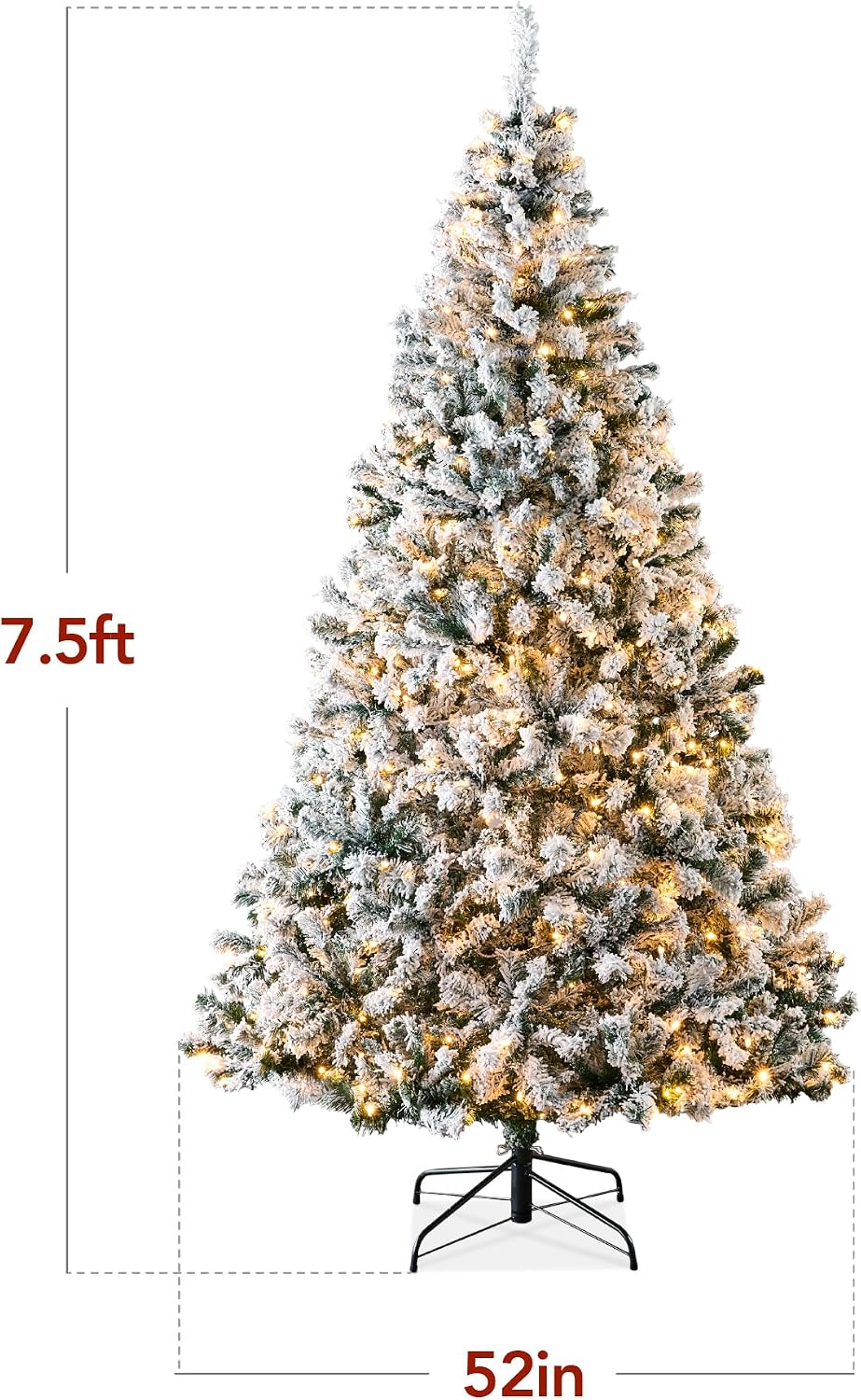 6ft Pre-Lit Artificial Christmas Tree Twinkling LEDs, Snow Flocked Design Pine Tree, Full Appearance Lighted Snowy w/Easy Assembly, 250 Lights, 928 Tips Metal Stand