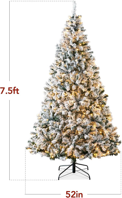 6ft Pre-Lit Artificial Christmas Tree Twinkling LEDs, Snow Flocked Design Pine Tree, Full Appearance Lighted Snowy w/Easy Assembly, 250 Lights, 928 Tips Metal Stand
