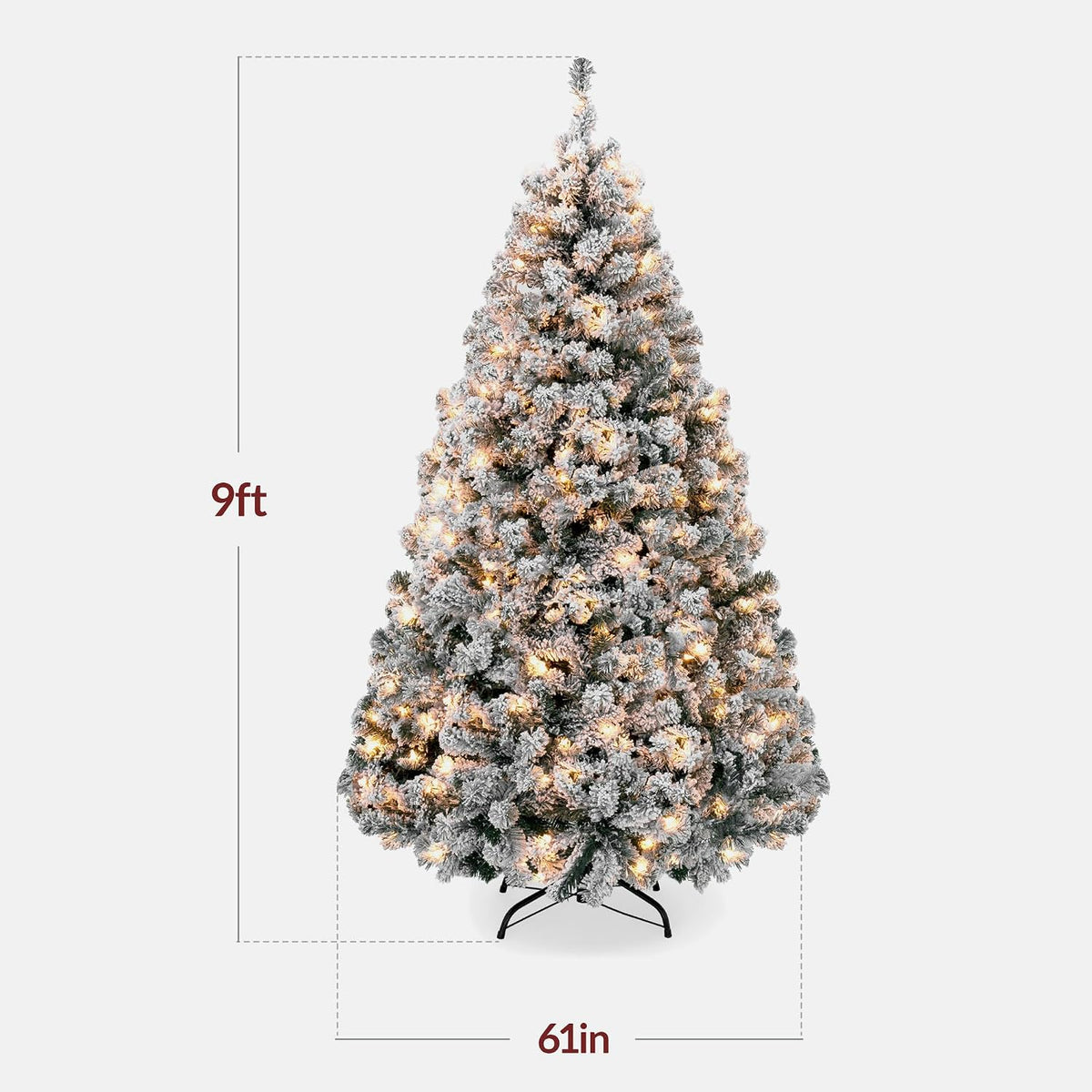 6ft Pre-Lit Artificial Christmas Tree Twinkling LEDs, Snow Flocked Design Pine Tree, Full Appearance Lighted Snowy w/Easy Assembly, 250 Lights, 928 Tips Metal Stand