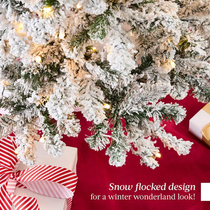 6ft Pre-Lit Artificial Christmas Tree Twinkling LEDs, Snow Flocked Design Pine Tree, Full Appearance Lighted Snowy w/Easy Assembly, 250 Lights, 928 Tips Metal Stand