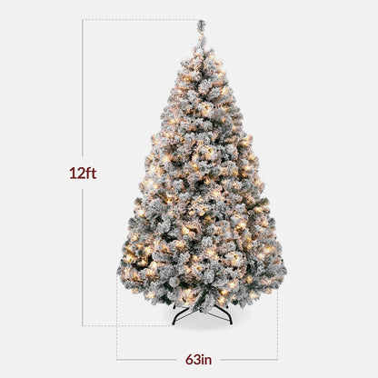 6ft Pre-Lit Artificial Christmas Tree Twinkling LEDs, Snow Flocked Design Pine Tree, Full Appearance Lighted Snowy w/Easy Assembly, 250 Lights, 928 Tips Metal Stand