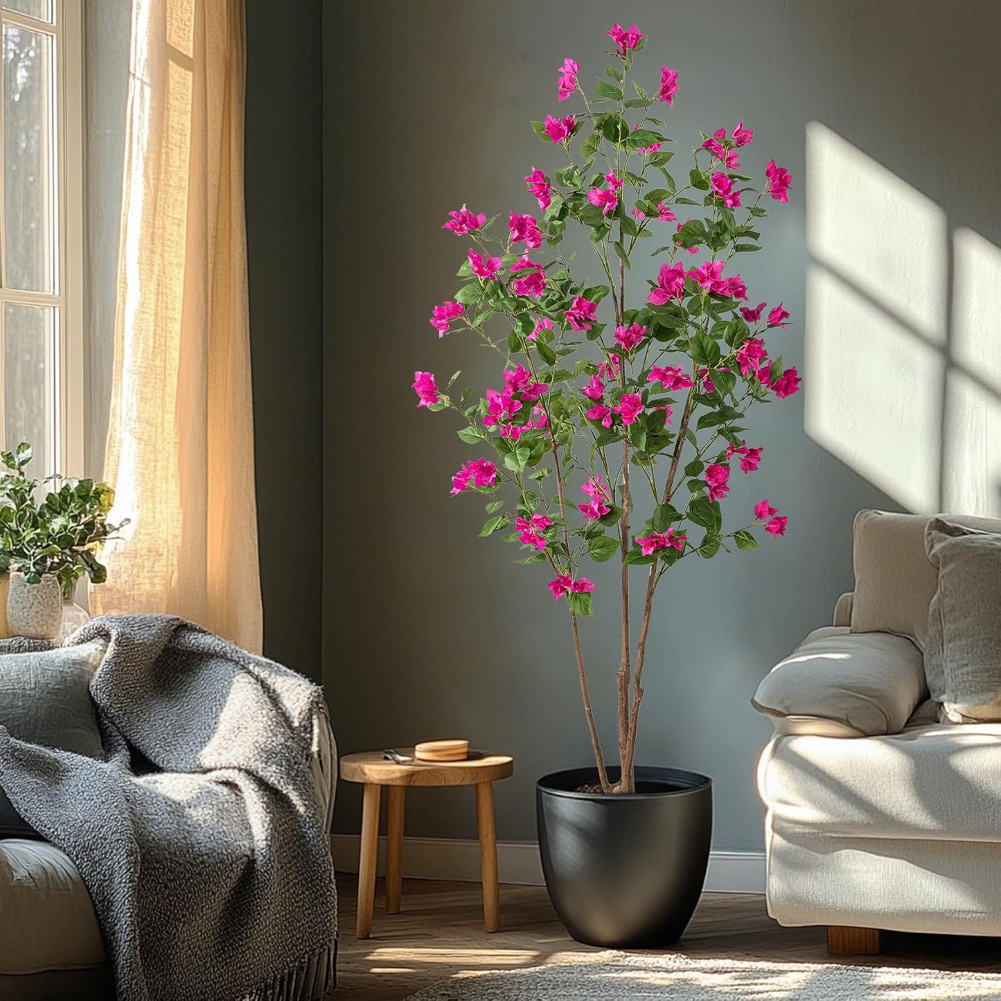 Artificial Bougainvillea Tree, 5 FT Faux Artificial Tree, Realistic Silk Flower Tree for Indoor Home Decor, Living Room, Entryway, Office & Farmhouse Decoration, Pink