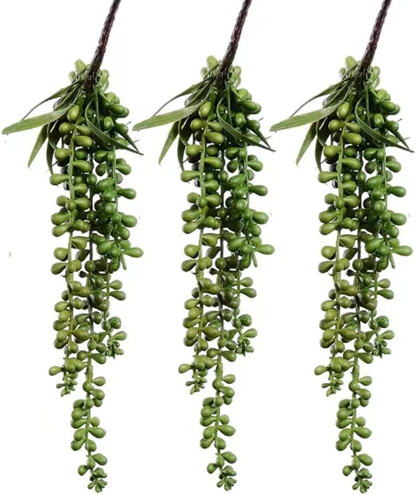 3 Pack Artificial Plant Succulent Plants Hanging String Pearls Plant Fake Lover Tears Plants ((Green&13.7 in)