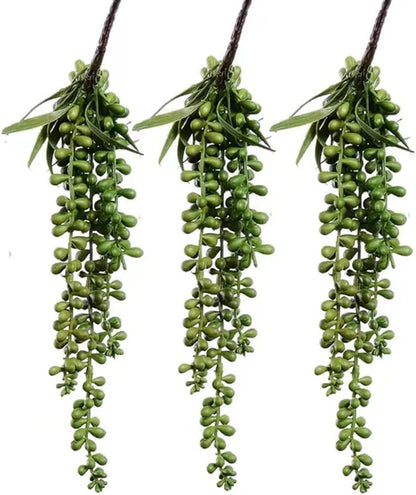 3 Pack Artificial Plant Succulent Plants Hanging String Pearls Plant Fake Lover Tears Plants ((Green&13.7 in)