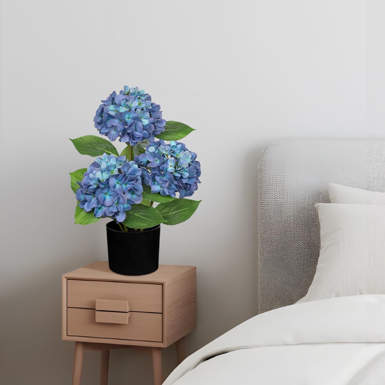 Blue Hydrangea Artificial Flowers in Pot Large Silk Three-Head Hydrangeas Flowers Fake Flowers Arrangements for Indoor Home Office Kitchen Table Centerpieces Wedding Decorations