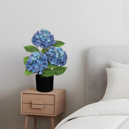 Blue Hydrangea Artificial Flowers in Pot Large Silk Three-Head Hydrangeas Flowers Fake Flowers Arrangements for Indoor Home Office Kitchen Table Centerpieces Wedding Decorations