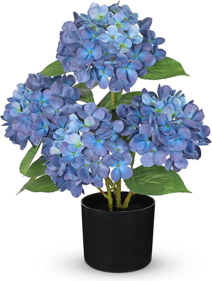 Blue Hydrangea Artificial Flowers in Pot Large Silk Three-Head Hydrangeas Flowers Fake Flowers Arrangements for Indoor Home Office Kitchen Table Centerpieces Wedding Decorations