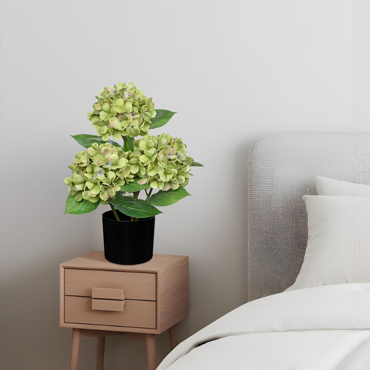 Blue Hydrangea Artificial Flowers in Pot Large Silk Three-Head Hydrangeas Flowers Fake Flowers Arrangements for Indoor Home Office Kitchen Table Centerpieces Wedding Decorations