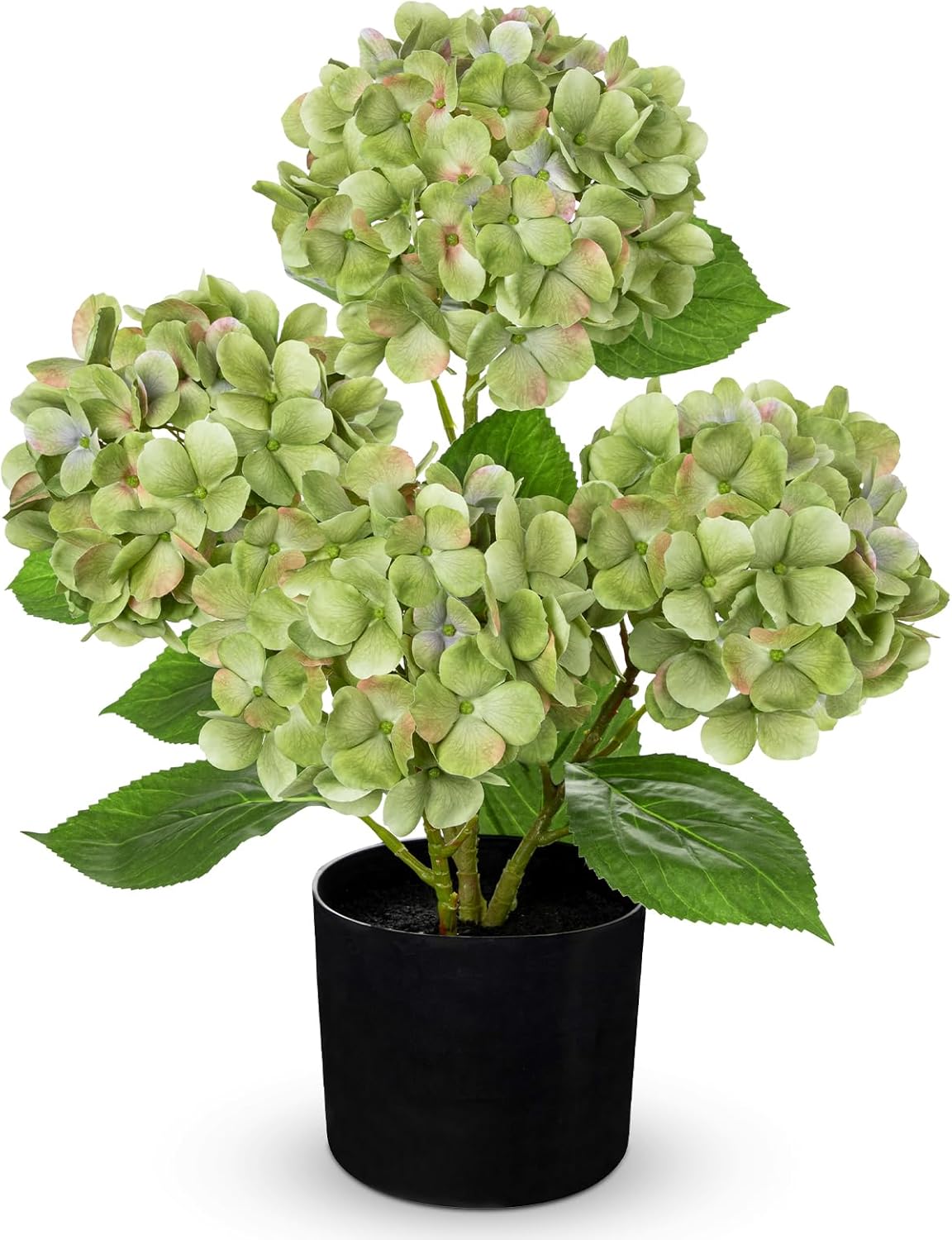 Blue Hydrangea Artificial Flowers in Pot Large Silk Three-Head Hydrangeas Flowers Fake Flowers Arrangements for Indoor Home Office Kitchen Table Centerpieces Wedding Decorations