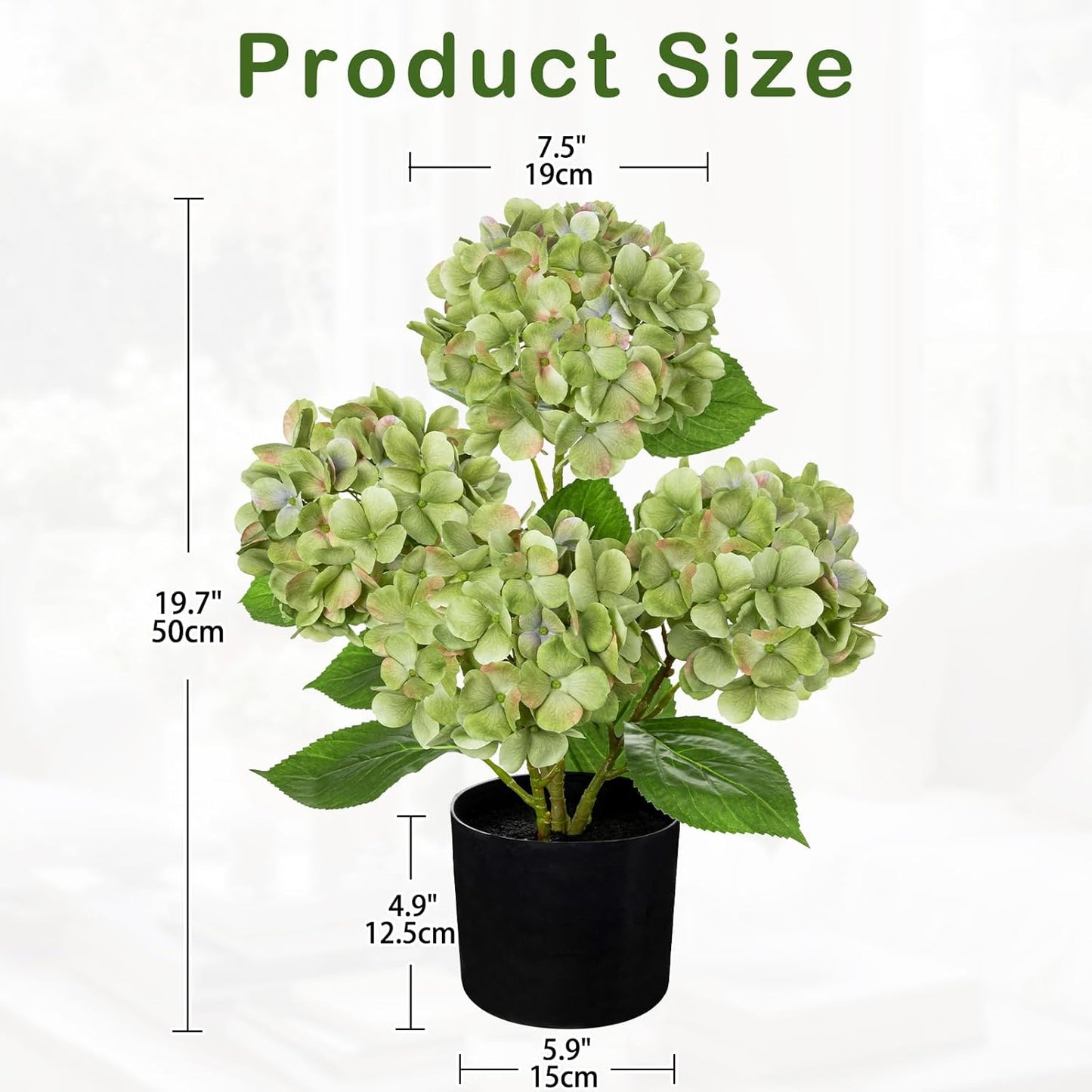 Blue Hydrangea Artificial Flowers in Pot Large Silk Three-Head Hydrangeas Flowers Fake Flowers Arrangements for Indoor Home Office Kitchen Table Centerpieces Wedding Decorations